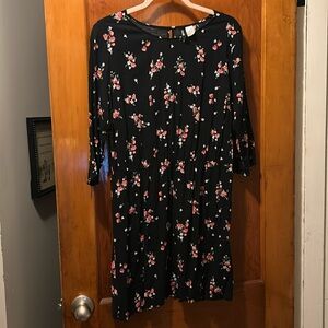 Black Floral 3-4Sleeve Dress